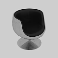 Modern Black Leather Leisure Chair With Silver Metal Frame Rivet Details And Round Base