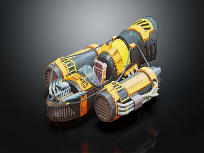 Sci Fi Mechanical Device With Yellow Gray Cylindrical Structures And Detailed Components 3d model