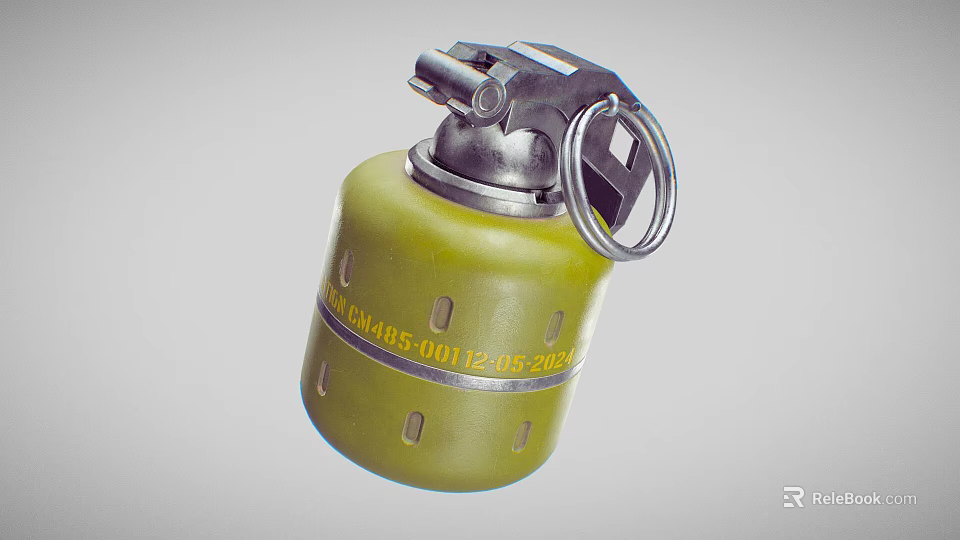 Yellow High Explosive Hand Grenade With Metal Components And Pull Ring 3d model 