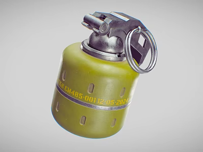 Yellow High Explosive Hand Grenade With Metal Components And Pull Ring 3d model