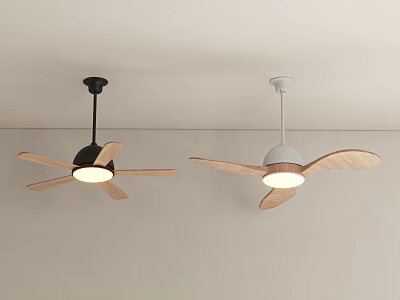 Ceiling Fan Lights With Black And White Base Wooden Blades And Illuminated Indoor Ceiling Mounted 3d model