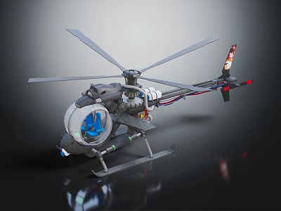 Detailed Helicopter Model Featuring Rotor Blades And Transparent Cockpit Design 3d model