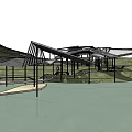 Modern Pergola Design With Metal Frame Structure Over Waterfront Hillside Area 3d model