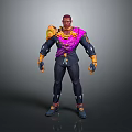 Man In Futuristic 3D Model Design With Purple Pink Outfit And Yellow Orange Shoulder Armor