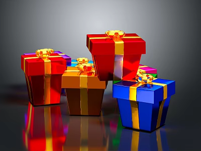 Colorful Gift Boxes With Golden Bows As Decorative Daily Life Supplies 3d model