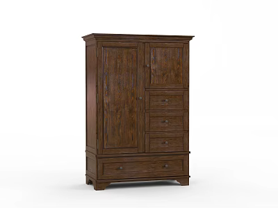 Traditional Style Brown Wooden Double Bed Frame With Storage Drawers And Classic Design 3d model