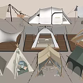 Various Stylish Canvas Tents For Outdoor Camping With Decorative Lights And Wooden Floors