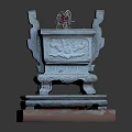 Decorative Ornament Set Blue Incense Burner With Carved Patterns Double Ear Design And Red Base