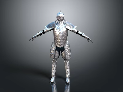 Knight In Silver Armor Featuring Intricate Patterns Standing With Arms Outstretched 3d model