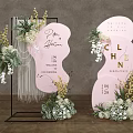 Elegant Floral Installation with Pink Irregular Backdrop White Yellow Flowers Green Foliage and Tassels