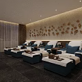 SPA Sauna Interior Design With Comfortable Lounge Chairs Decorative Wall Stone Flooring And Soft Lighting