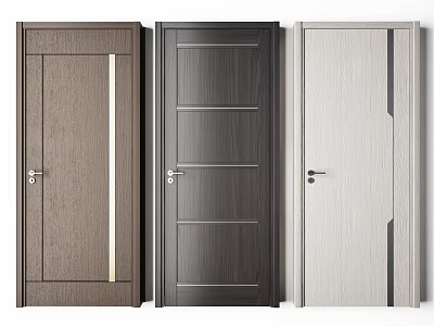 Modern Hinged Doors In Brown Dark Grey And Light Grey With Simple Panel Design 3d model
