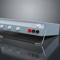 Sleek Gray Audio Device With Control Knobs Input Ports And Metal Stand Design 3d model