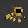 Yellow Industrial Robotic Equipment With Multi Legged Structure And Mechanical Arms