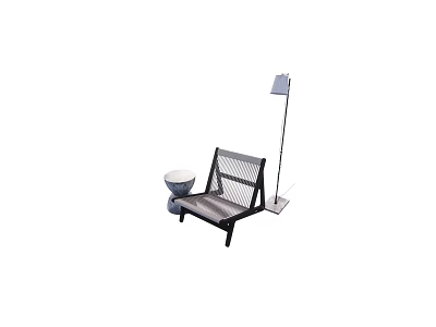 Modern Leisure Chair With Metal Frame Woven Seat And Floor Lamp Side Table 3d model