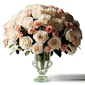 Elegant Glass Vase With White And Pink Roses And Fresh Green Leaves