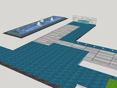 Outdoor Landscape Design Featuring Pond Stone Pathway Blue Tiles And Green Plants 3d model