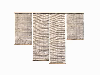 Four Beige Bamboo Woven Curtains Vertically Arranged With Clear Texture 3d model