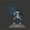 Alone Heroes Heroic Character With Blue Wings And Armor On Statue Base