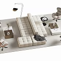 Beige Tufted Sectional Sofa With Accent Chairs And Side Tables In Modern Living Space