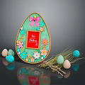 Decorative Easter Egg Frame With Flowers Colorful Eggs Hay And Happy Easter Card 3d model