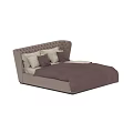 Double Bed With Tufted Headboard Dark Brown Bedding And Pillows 3d model