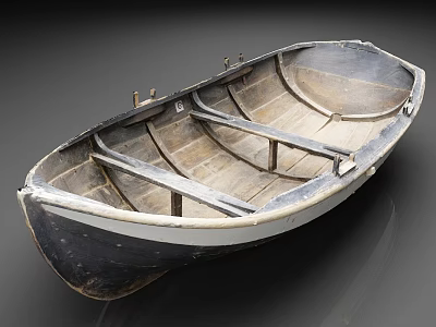 Old Weathered Wooden Boat Featuring Interior Wooden Planks And Seats 3d model