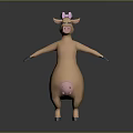 Cartoon Pig Game Movie Character With Pink Horns Blue Eyes Arms Outstretched And Gray Shoes