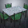 Elegant Dining Set With Marble Top Green Seats And Carved Backs Black Metal Legs