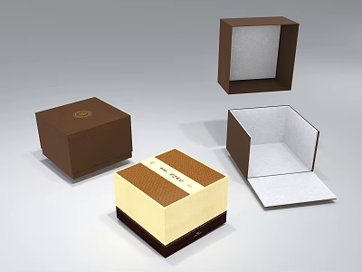 Different Colored Boxes in Open Closed States with Brown Beige Stripes and White Interior 3d model