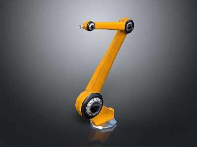 Yellow Robotic Arm With Mechanical Joints And Stable Base On Gray Background 3d model