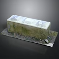 Weathered Concrete Block With Moss Covered Surface And Gravel Dirt Base