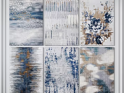 Stylish Square Rugs With Abstract Blue Gray Gold Patterns For Modern Decor 3d model