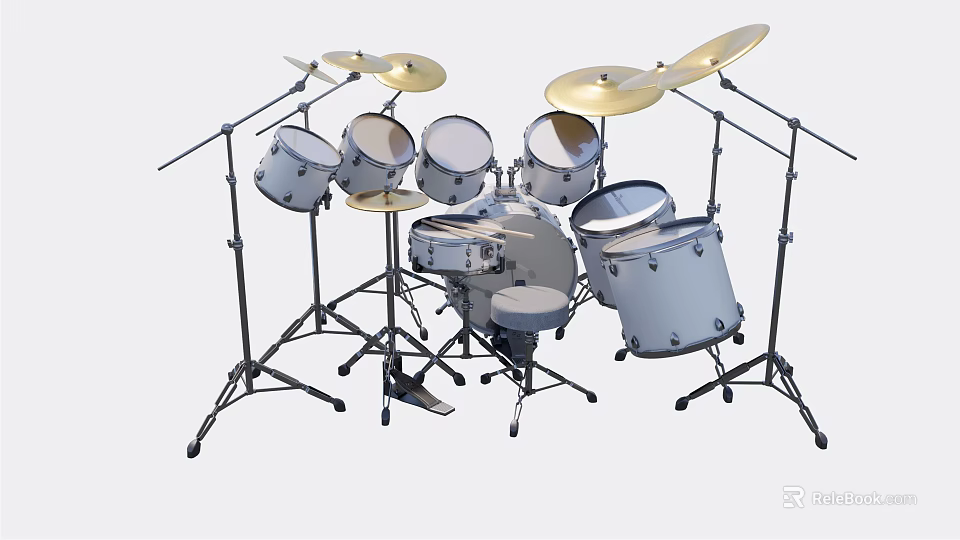Premium Acoustic Drum Set With Multiple Drums Brass Cymbals And Sturdy Stands 3d model 