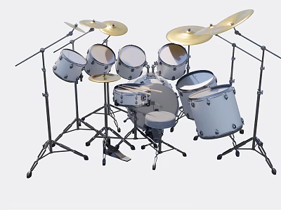 Premium Acoustic Drum Set With Multiple Drums Brass Cymbals And Sturdy Stands 3d model