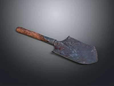 Rusty Metal Shovel With Wooden Handle On Dark Gradient Background 3d model