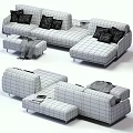 Modern Neutral Tone Sofa Set With Pillows Ottoman And Cozy Blanket
