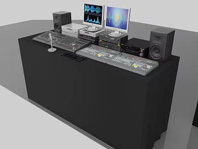 Professional Stage Audio Control Setup With Mixer Monitors Speakers And Microphone 3d model