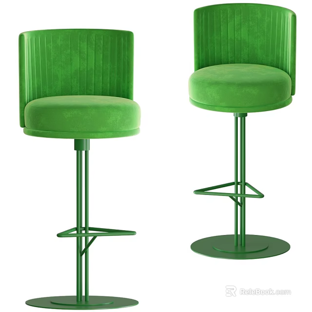 Green Velvet Bar Stools With Ribbed Backrest And Metal Base Design 3d model