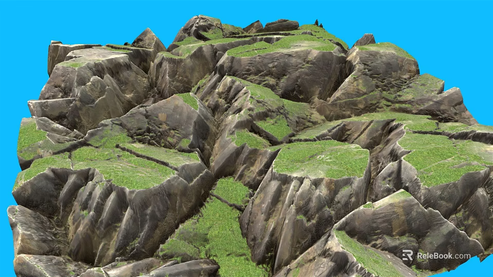 Scenic Garden Landscape With Rocky Formations Lush Green Vegetation And Natural Hills 3d model 