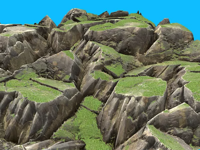Scenic Garden Landscape With Rocky Formations Lush Green Vegetation And Natural Hills 3d model
