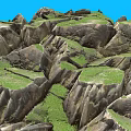 Scenic Garden Landscape With Rocky Formations Lush Green Vegetation And Natural Hills