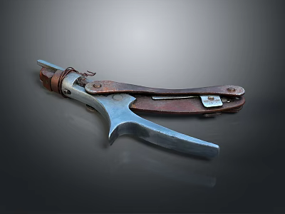 Vintage Manual Household Living Tool Featuring Silver Metal And Brown Leather 3d model