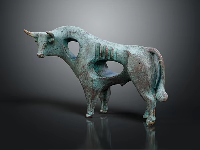 Vintage Bronze Bull Decorative Ornament Sculpture With Hollow Openwork Design For Home Interior 3d model