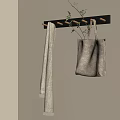 Wall Mounted Hook Rack On Beige Wall With Beige Scarf Plaid Tote Bag And Plant