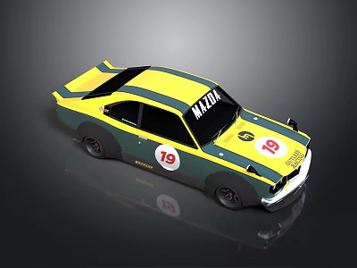 Mazda Yellow And Green Racing Car With Number 19 On Body 3d model