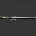 Antique Pistol With Wooden Grip Metal Barrel And Intricate Carvings On Dark Surface