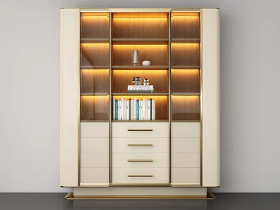 Modern Storage Cabinet With Open Shelves Drawers And LED Lighting For Living Room 3d model