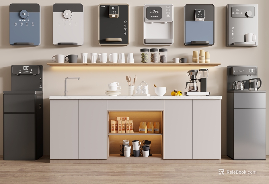 Modern Kitchen Interior With Appliances Cabinets And Shelves 3d model 