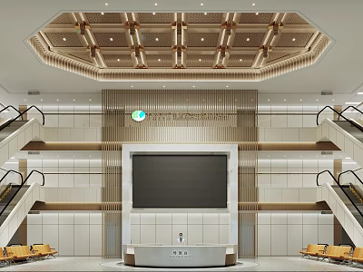 Modern Hospital Outpatient Clinic Lobby With Reception And Seating 3d model